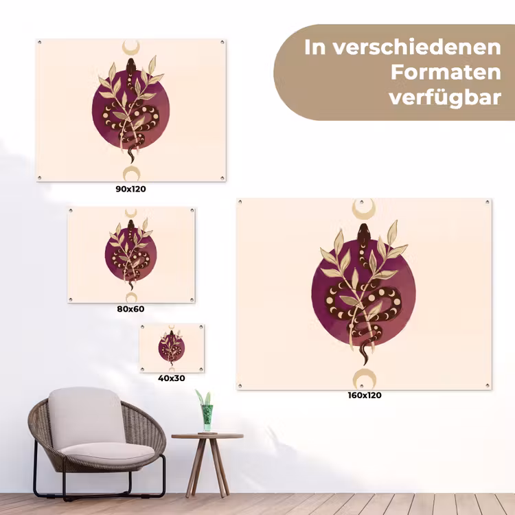 Dieren - Slang - Maan - Mystiek - Abstract tuinposter los doek klein -Xsfeer9_DE