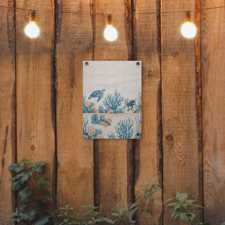 Dieren - Onderwater - Natuur - Mozaïek - Blauw tuinposter los doek klein -sfeer1