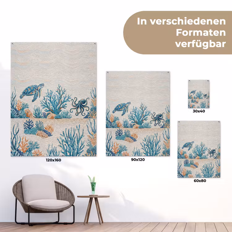 Dieren - Onderwater - Natuur - Mozaïek - Blauw tuinposter los doek klein -Xsfeer9_DE
