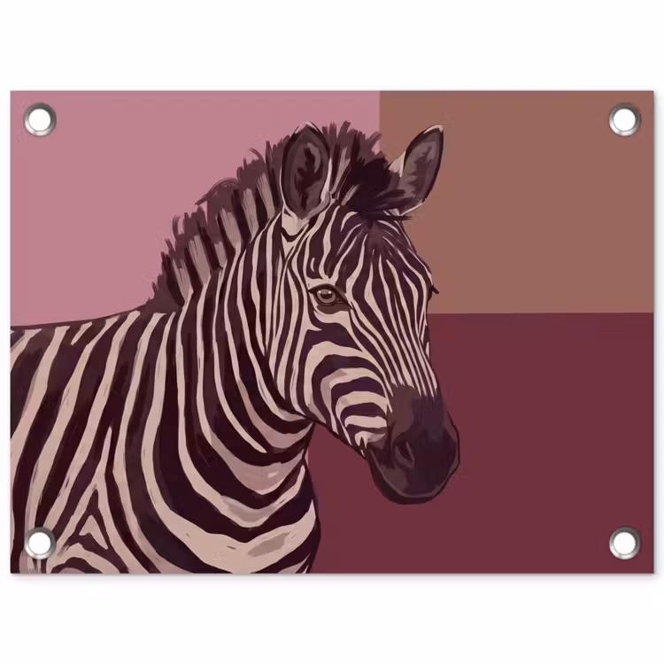 Dieren - Zebrahoofd - Wildlife - Modern - Bruin tuinposter los doek klein -3d