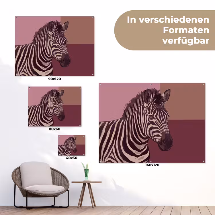 Dieren - Zebrahoofd - Wildlife - Modern - Bruin tuinposter los doek klein -Xsfeer9_DE