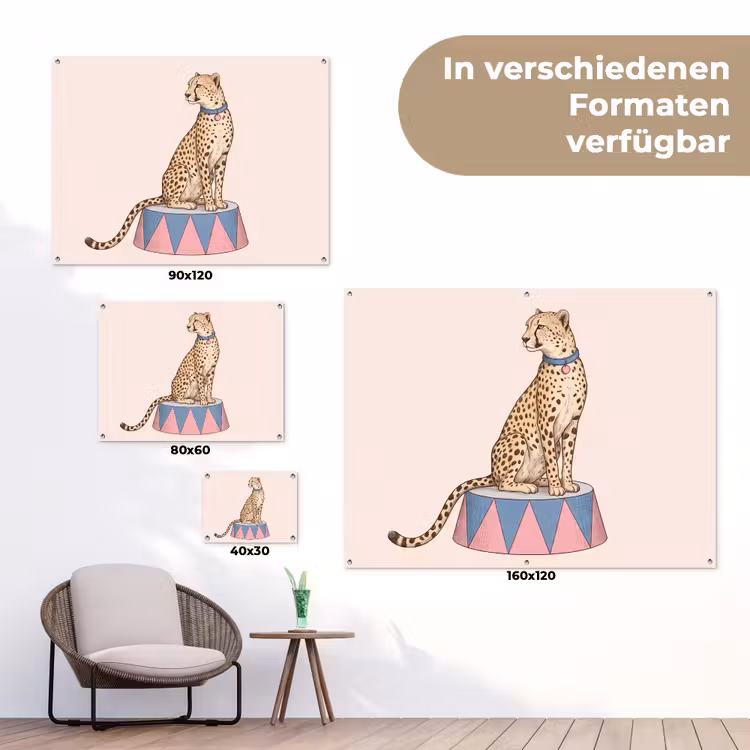 Dieren - Circus - Illustratie - Vintage - Roze tuinposter los doek klein -Xsfeer9_DE