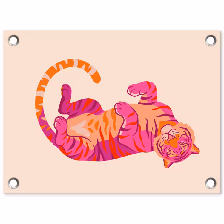 Tijger - Roze - Oranje tuinposter los doek klein -3d
