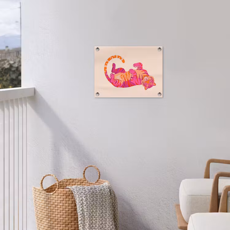 Tijger - Roze - Oranje tuinposter los doek klein -sfeer8