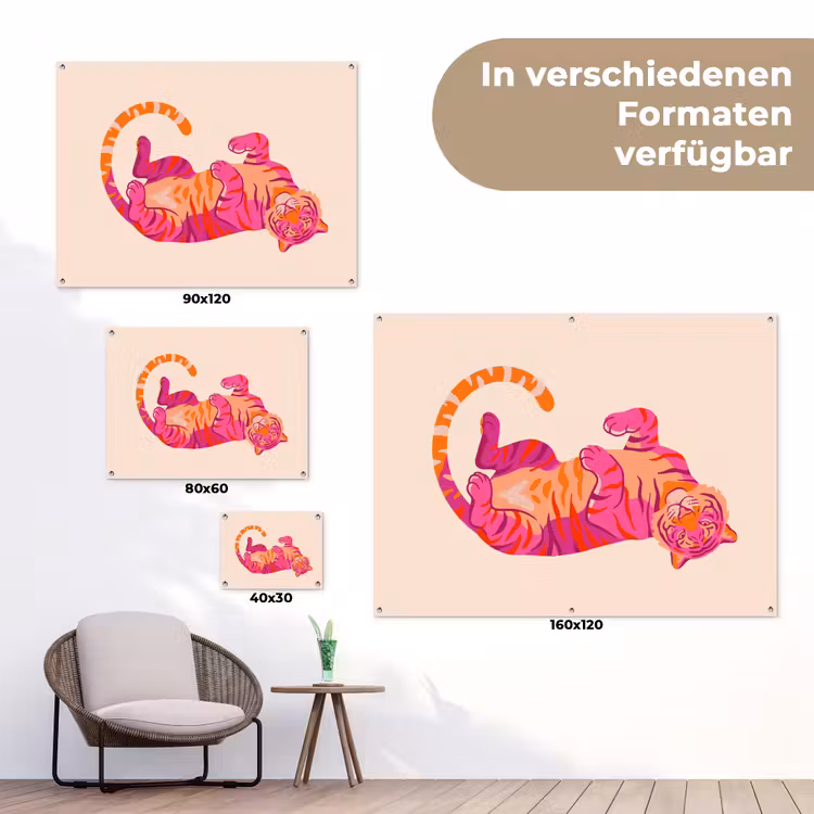 Tijger - Roze - Oranje tuinposter los doek klein -Xsfeer9_DE