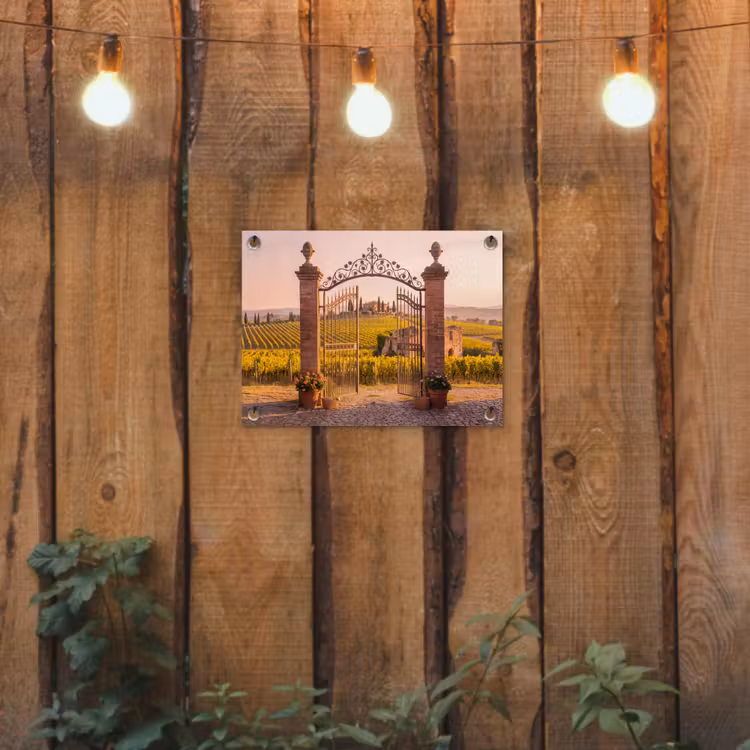 Poort - Landschap - Platteland - Zonlicht - Warm tuinposter los doek klein -sfeer1