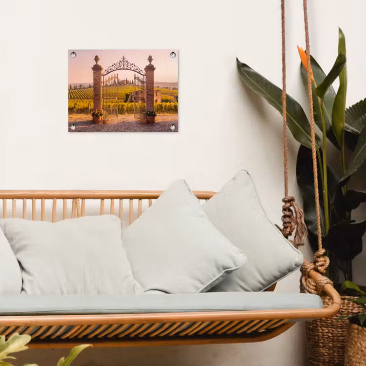 Poort - Landschap - Platteland - Zonlicht - Warm tuinposter los doek klein -sfeer7