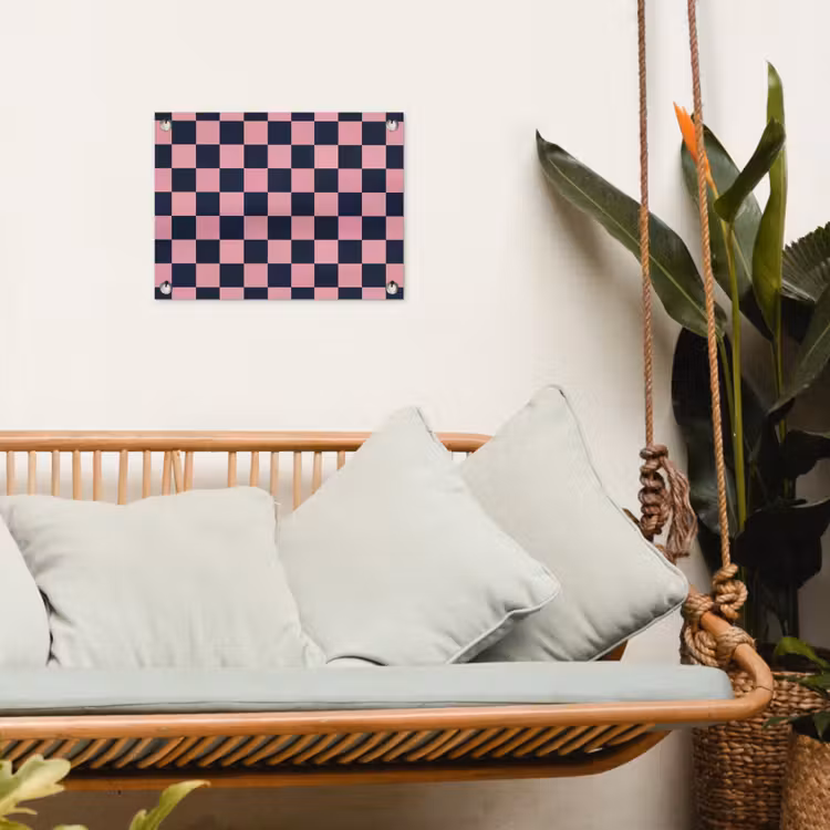 Traditioneel - Patroon - Blauw - Roze tuinposter los doek klein 239 -sfeer7