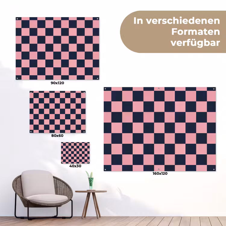 Traditioneel - Patroon - Blauw - Roze tuinposter los doek klein 239 -Xsfeer9_DE