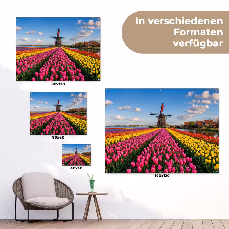 Tulpen - Holland - Molen - Kleurrijk tuinposter los doek klein -Xsfeer9_DE