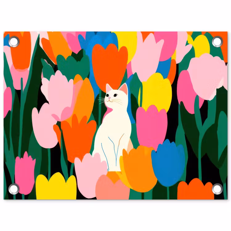 Tulpen - Kat - Kleurrijk tuinposter los doek klein -3d