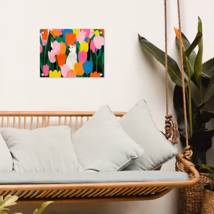 Tulpen - Kat - Kleurrijk tuinposter los doek klein -sfeer7