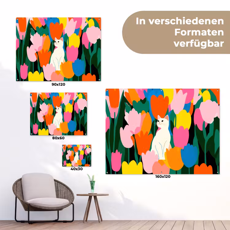 Tulpen - Kat - Kleurrijk tuinposter los doek klein -Xsfeer9_DE
