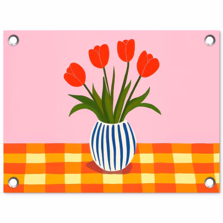 Tulpen - Roze - Vaas tuinposter los doek klein -3d