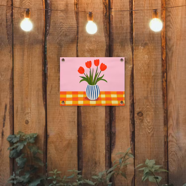 Tulpen - Roze - Vaas tuinposter los doek klein -sfeer1