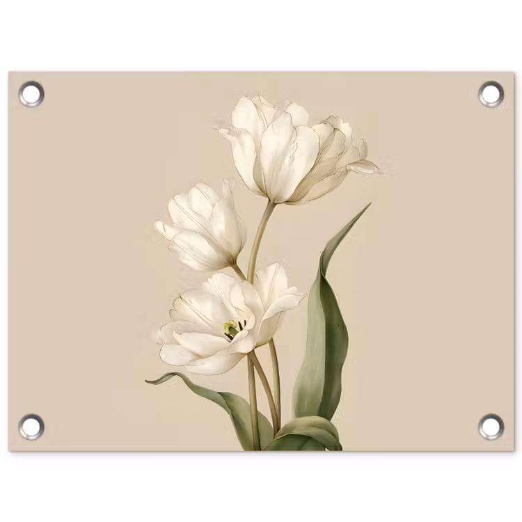 Tulpen - Wit - Bladeren tuinposter los doek klein -3d