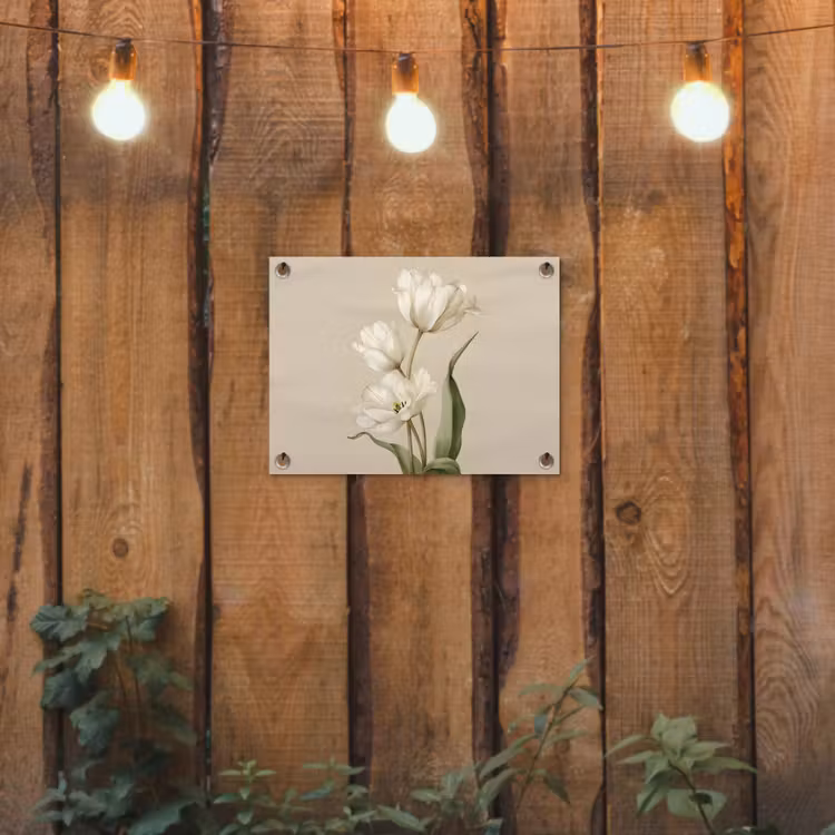 Tulpen - Wit - Bladeren tuinposter los doek klein -sfeer1