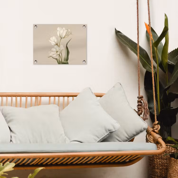 Tulpen - Wit - Bladeren tuinposter los doek klein -sfeer7