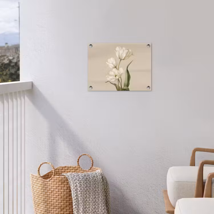 Tulpen - Wit - Bladeren tuinposter los doek klein -sfeer8