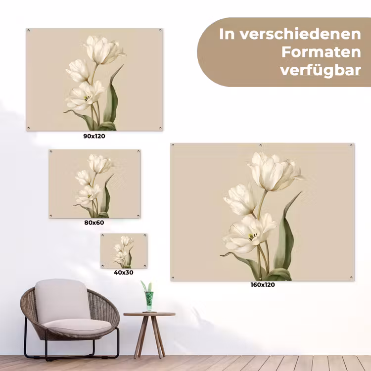 Tulpen - Wit - Bladeren tuinposter los doek klein -Xsfeer9_DE