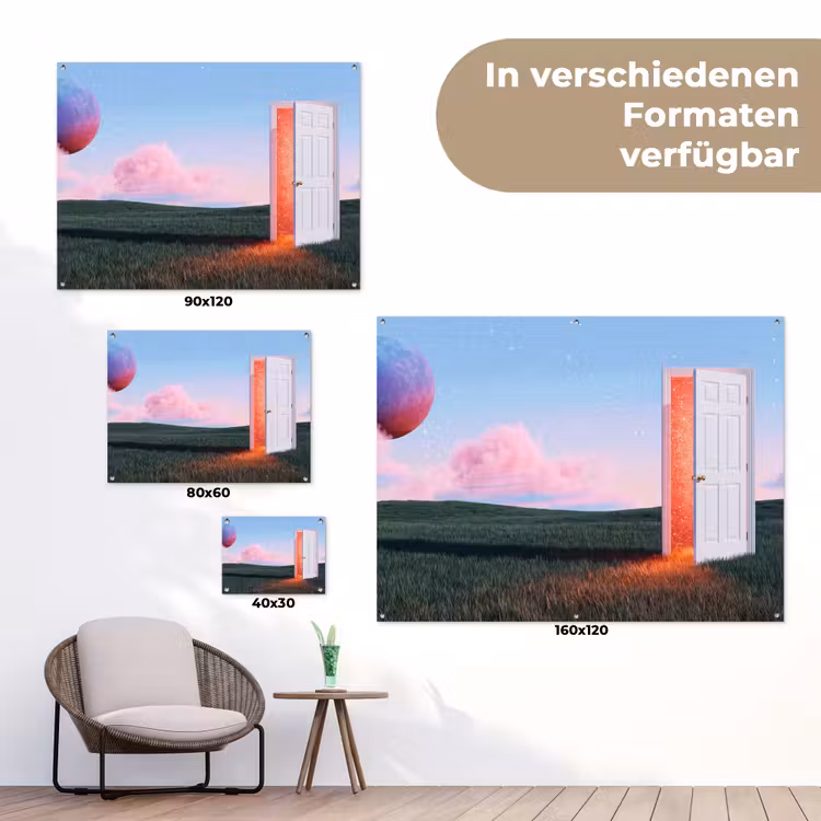 Gartenposter - Tür – Fantasie – Raum - Deur - Fantasie - Ruimte tuinposter los doek klein