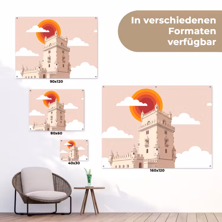 Toren - Rivier - Architectuur - Modern - Oranje tuinposter los doek klein -Xsfeer9_DE