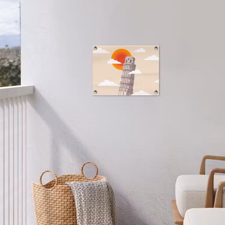 Toren - Pisa - Architectuur - Minimalistisch - Beige tuinposter los doek klein -sfeer8