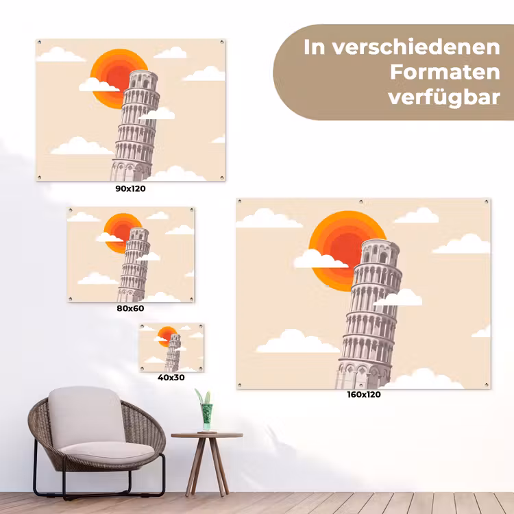 Toren - Pisa - Architectuur - Minimalistisch - Beige tuinposter los doek klein -Xsfeer9_DE
