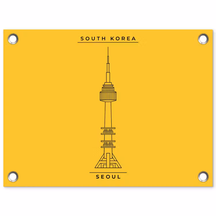 Toren - Seoul - Architectuur - Minimalistisch - Geel tuinposter los doek klein -3d