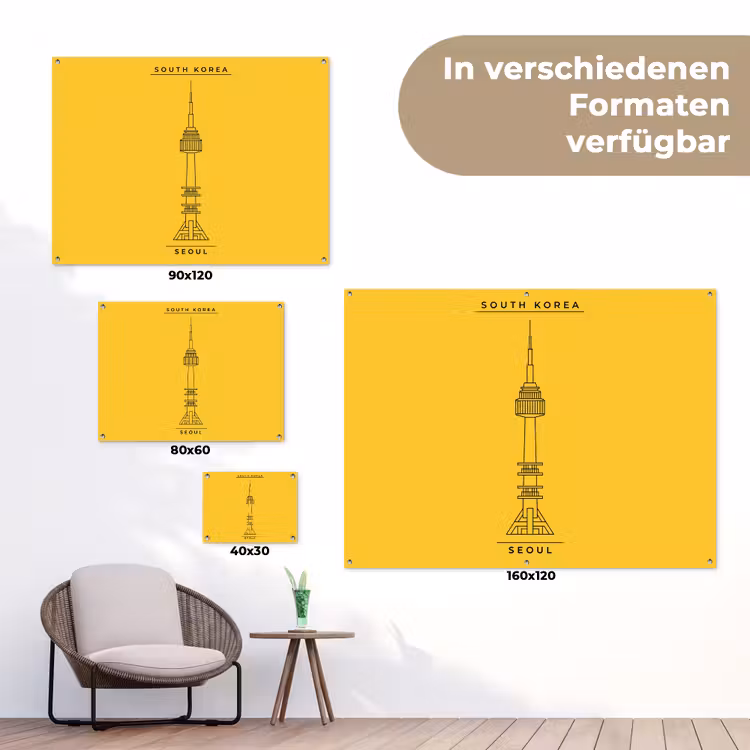 Toren - Seoul - Architectuur - Minimalistisch - Geel tuinposter los doek klein -Xsfeer9_DE