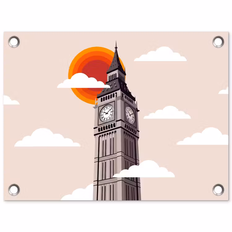 Toren - Klok - Londen - Architectuur - Retro tuinposter los doek klein -3d