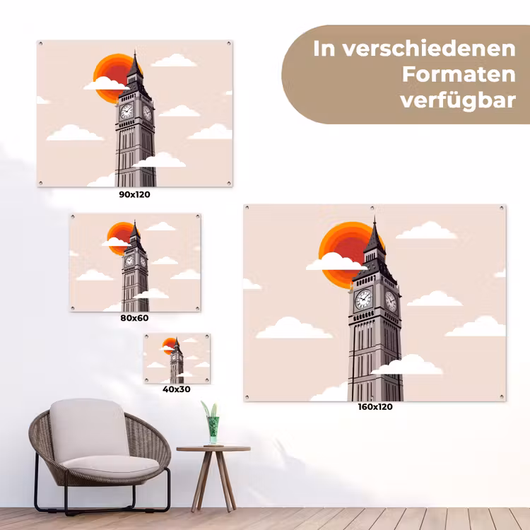 Toren - Klok - Londen - Architectuur - Retro tuinposter los doek klein -Xsfeer9_DE