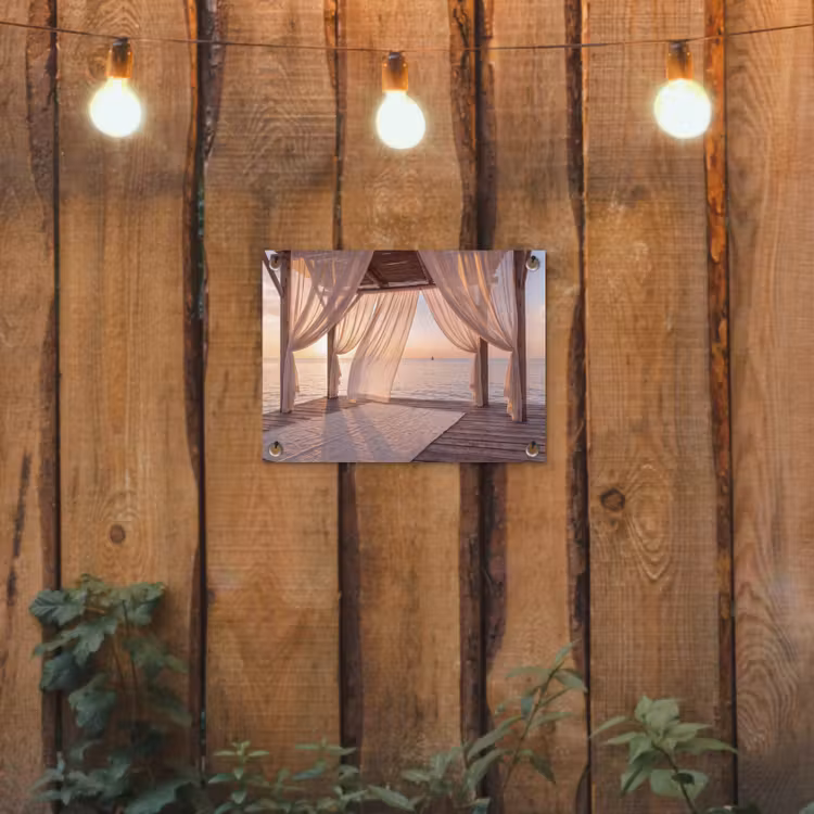 Overkapping - Zee - Zonsondergang - Vakantie - Rust tuinposter los doek klein -sfeer1