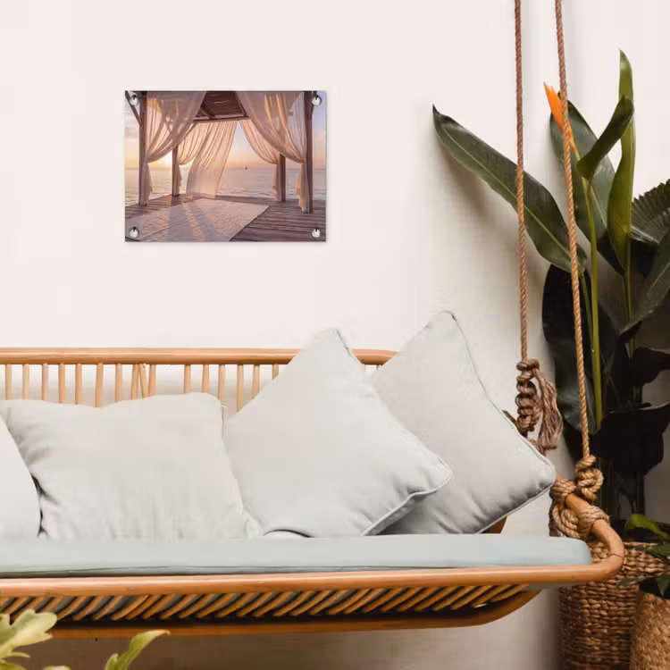 Overkapping - Zee - Zonsondergang - Vakantie - Rust tuinposter los doek klein -sfeer7