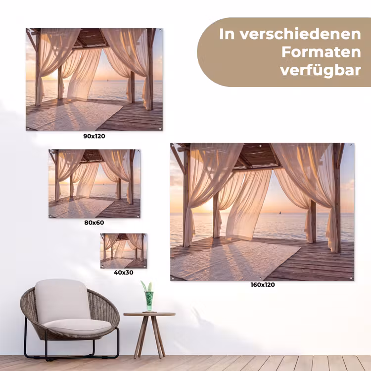 Overkapping - Zee - Zonsondergang - Vakantie - Rust tuinposter los doek klein -Xsfeer9_DE