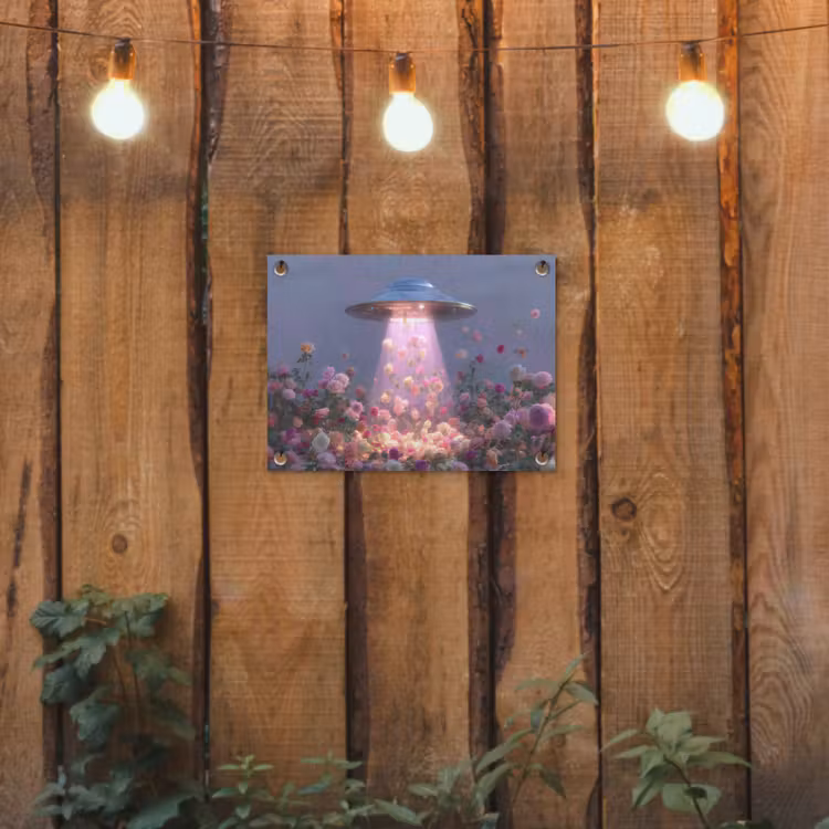 Ufo - Rozen - Pastelkleuren tuinposter los doek klein -sfeer1
