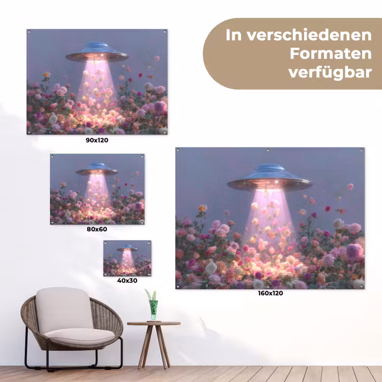 Ufo - Rozen - Pastelkleuren tuinposter los doek klein -Xsfeer9_DE