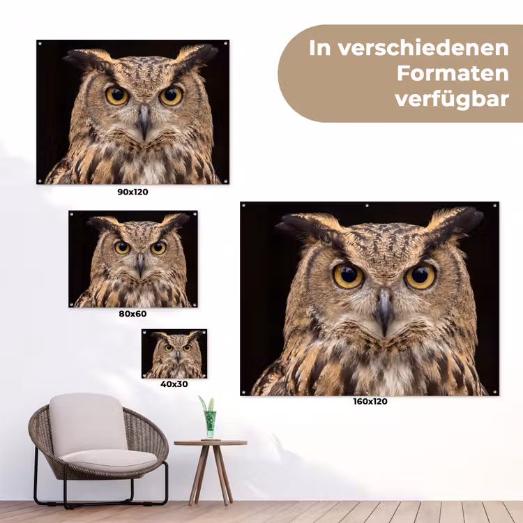 Oehoe - Uil - Portret - Bruin tuinposter los doek klein -Xsfeer9_DE