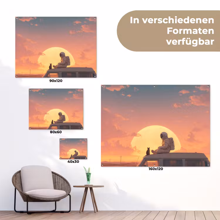 Busje - Kat - Zonsondergang - Oranje tuinposter los doek klein -Xsfeer9_DE