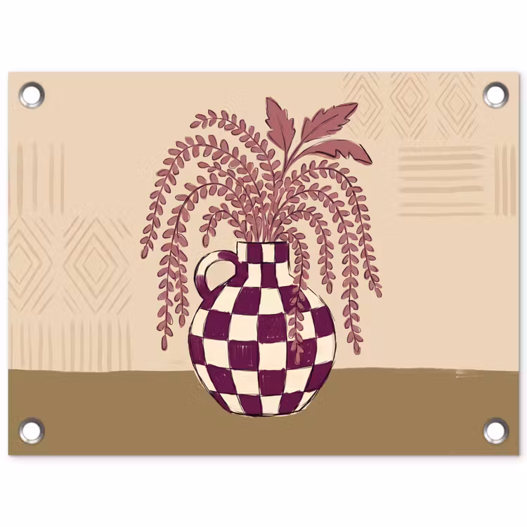 Vaas - Geruit - Planten - Modern - Paars tuinposter los doek klein -3d