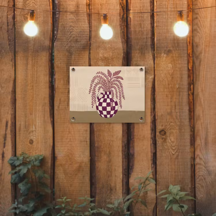 Vaas - Geruit - Planten - Modern - Paars tuinposter los doek klein -sfeer1