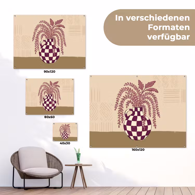 Vaas - Geruit - Planten - Modern - Paars tuinposter los doek klein -Xsfeer9_DE