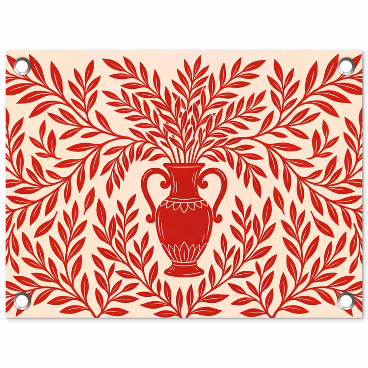 Vaas - Planten - Decoratie - Abstract - Rood tuinposter los doek klein -3d