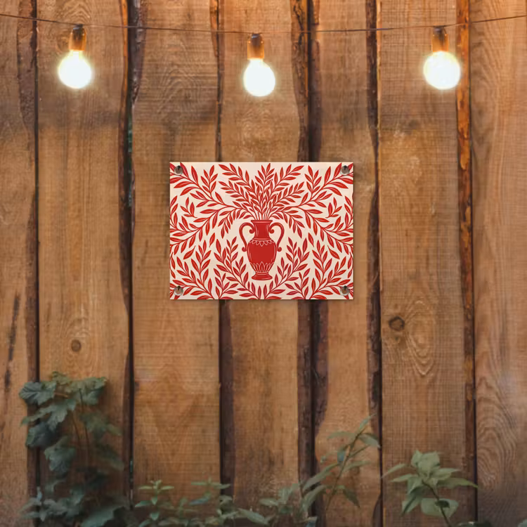 Vaas - Planten - Decoratie - Abstract - Rood tuinposter los doek klein -sfeer1
