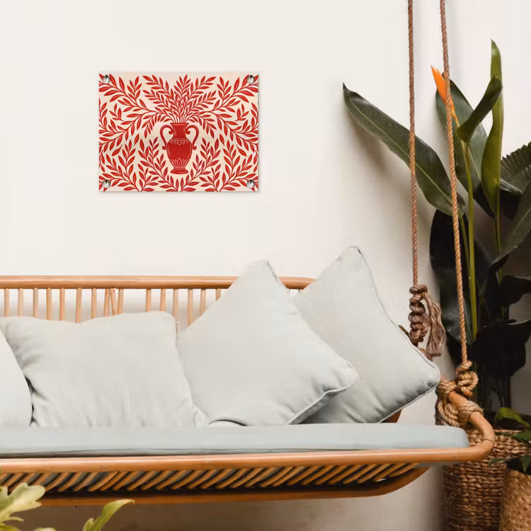 Vaas - Planten - Decoratie - Abstract - Rood tuinposter los doek klein -sfeer7
