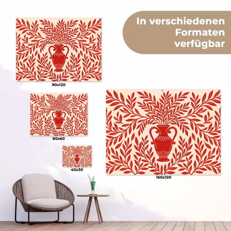 Vaas - Planten - Decoratie - Abstract - Rood tuinposter los doek klein -Xsfeer9_DE