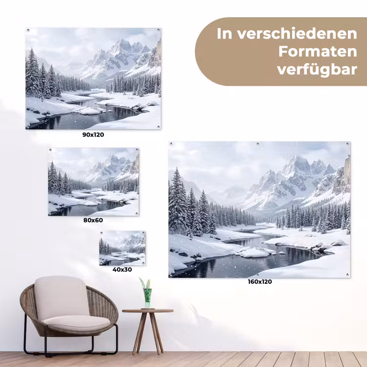 Sneeuwlandschap - Bergen - Rivier - Winter tuinposter los doek klein -Xsfeer9_DE