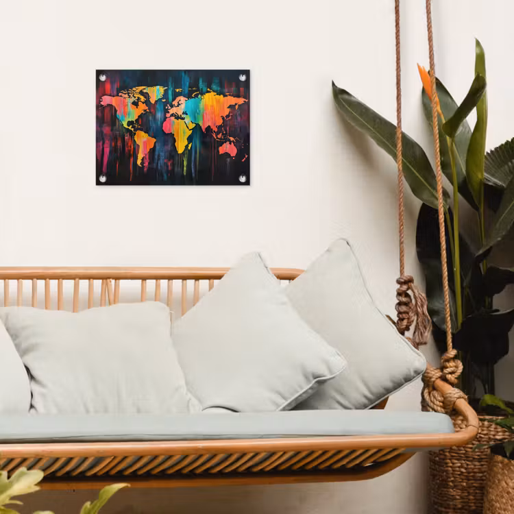 Verticaal - Banen - Verf - Wereldkaart tuinposter los doek klein -sfeer7