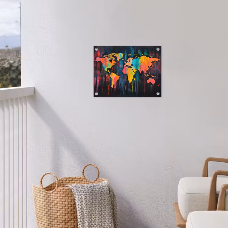 Verticaal - Banen - Verf - Wereldkaart tuinposter los doek klein -sfeer8