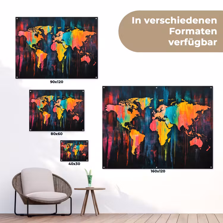 Verticaal - Banen - Verf - Wereldkaart tuinposter los doek klein -Xsfeer9_DE